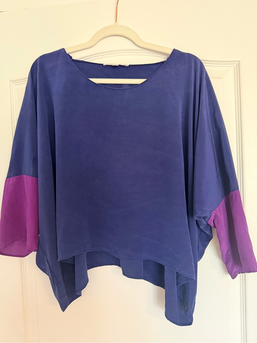 Amanda Uprichard 100% Silk Cropped Drapey Top – Blue & Purple Colorblock M